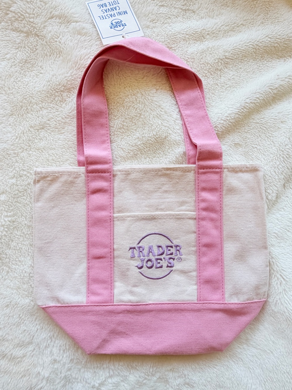 Trader Joe's Pastel Canvas Tote Bag - Set of 3 - Blue, Pink, Mint - Picture 6 of 9